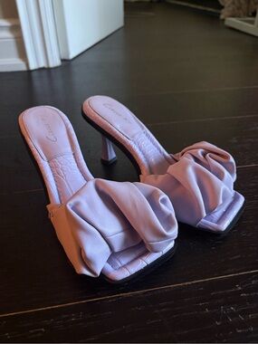 Lilac Purple Circus NY Ruched Ruffle Sandal Heels - Women